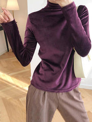 Velvet Half Turtleneck Long Sleeve Shirt