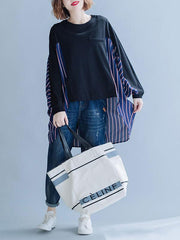 Loose Striped False-two Batwing Sweatshirt