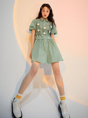 Solid Color Floral Vest Mini Dress