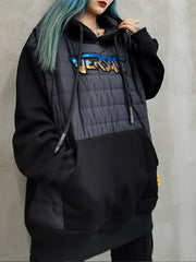 Women Printed Loose Stitching Hooded Sweatshirt