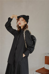 Women Lapel Long Sleeve Irregular Dress