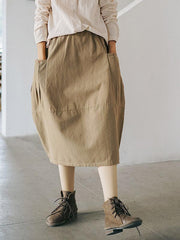 Solid Casual Cotton Pocket Skirt