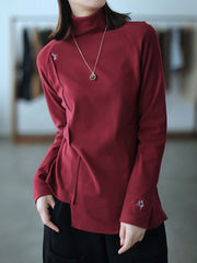 Long Sleeves High Neck Embroideried T-Shirt