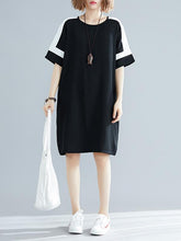 Plus Size Loose Chiffon Contrast Color Midi Dress