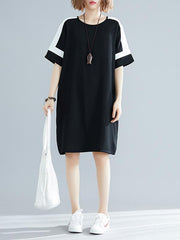 Plus Size Loose Chiffon Contrast Color Midi Dress