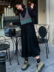 Urban Knitting Vest Split-Joint False Two Midi Dress