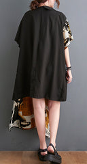 Printed Contrast Color V-Neck Stitching Irregular Dress