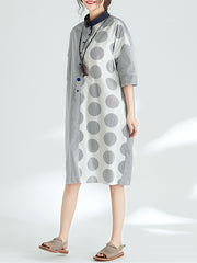 Stripe Stitching Loose Short-Sleeved Blouse Dress