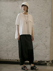Simple Loose Solid Pocket Back-Button T-Shirt