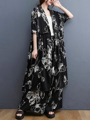 Loose Short Sleeves Printed Blouse & Wide Leg Pants Suit