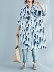 Half Sleeves Stand Collar Printed Blouse