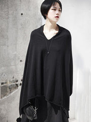 Simple V-Neck Knitting Cape Outwears