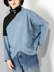 Women Contrasting Color Hedging Irregular Sweatshirt
