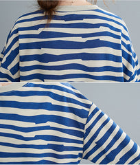 Women Striped Casual Loose Round Neck Contrast Color Pullover Sweatshirt