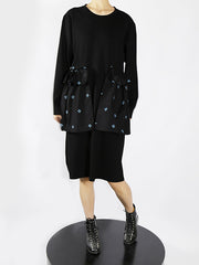 Original Design Clover Embroidery Big Pocket Midi Dress