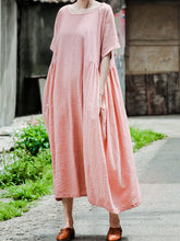 Women Solid Color Loose Casual Short Sleeve Dress