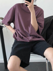 Solid Color Casual Loose Round Neck T-Shirt
