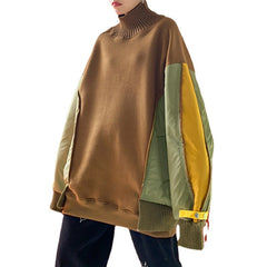 Contrasting Color Stitching Design Casual And Simple Mid-Length Sweater