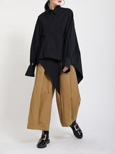 Women Solid Color Irregular Lapel Shirt