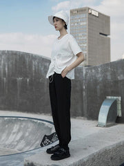 Black Split-Side Casual Ninth Pants