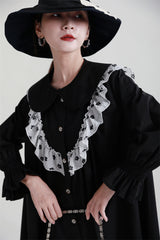 Retro Loose Splicing Polka-Dot Shirt Dress