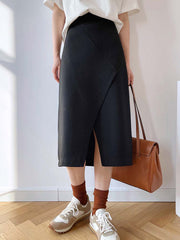 High Waist Hip Front Slit A-Line Skirt
