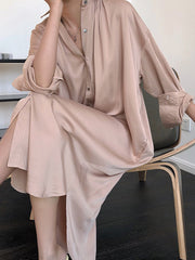 Lapel Shirt Dress Holiday Sun Protection Long Maxi Dress
