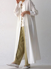 Simple Stand Collar Pleated Solid Color Shirt Dress