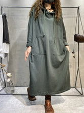 Casual Hooded Drawstring Maxi Dress With Large Pockets