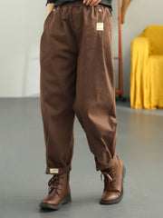 Retro Patch Elastic Waist Casual Loose Harem Pants