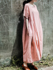 Women Solid Color Loose Casual Short Sleeve Dress