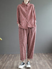 Ramie Cotton Striped Casual Suit
