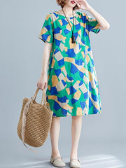 Casual Ramie Cotton Printed Midi Dress