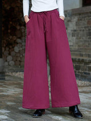 Vintage Solid Quilted Wide-Leg Pants