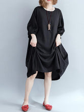 Loose Solid Retro Hemline Midi Dress