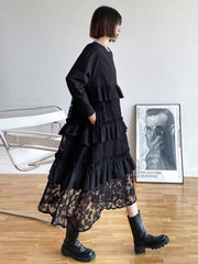 Urban Floral Split-Joint Lace Long Sleeves A-Line Midi Dress