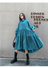 Retro Long Sleeves A-Line Midi Dress