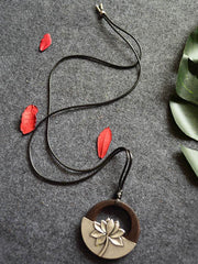 Vintage Ethnic Style Lotus Long Necklace