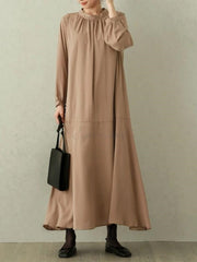 Loose Solid Color Long Sleeve A-Line Maxi Dress