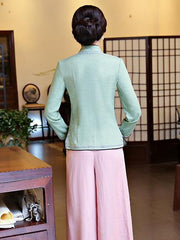 Gray-green Ramie Cotton Cheongsam Tops