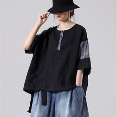 Loose Round Neck Color Block Stitching Short Sleeve T-Shirt