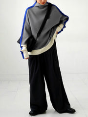 Long Sleeves Contrast Color Split-Joint High Neck Sweatshirt Tops