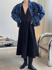 V-Collar High Waist Loose Thin Sleeveless Dress