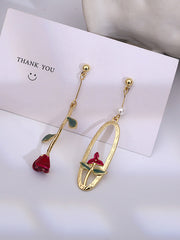 Artistic Retro Asymmetric Rose Earrings