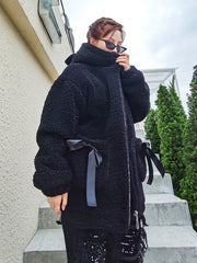 Women Hooded Printed Plus Velvet Casual Coat