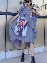 Women Round Neck Ruffle Stitching Short Sleeve Dress