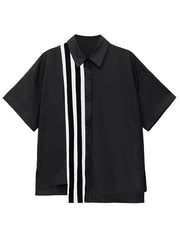 Streect Simple Striped Printed Blouse Two Piece Set