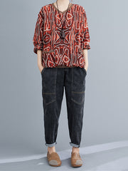 Vintage Abstract Printed Long Sleeves T-Shirt