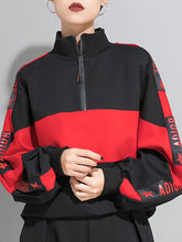 Women Loose Collar Zipper Long Sleeve Sweatshirt