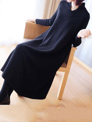 Plain V-Neck Knitting Midi Dress